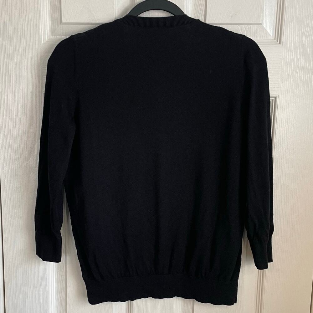 Talbots Cardigan Sweater Sz M Lace Front Black 3/4 Sleeves Button Front Feminine - Picture 3 of 8